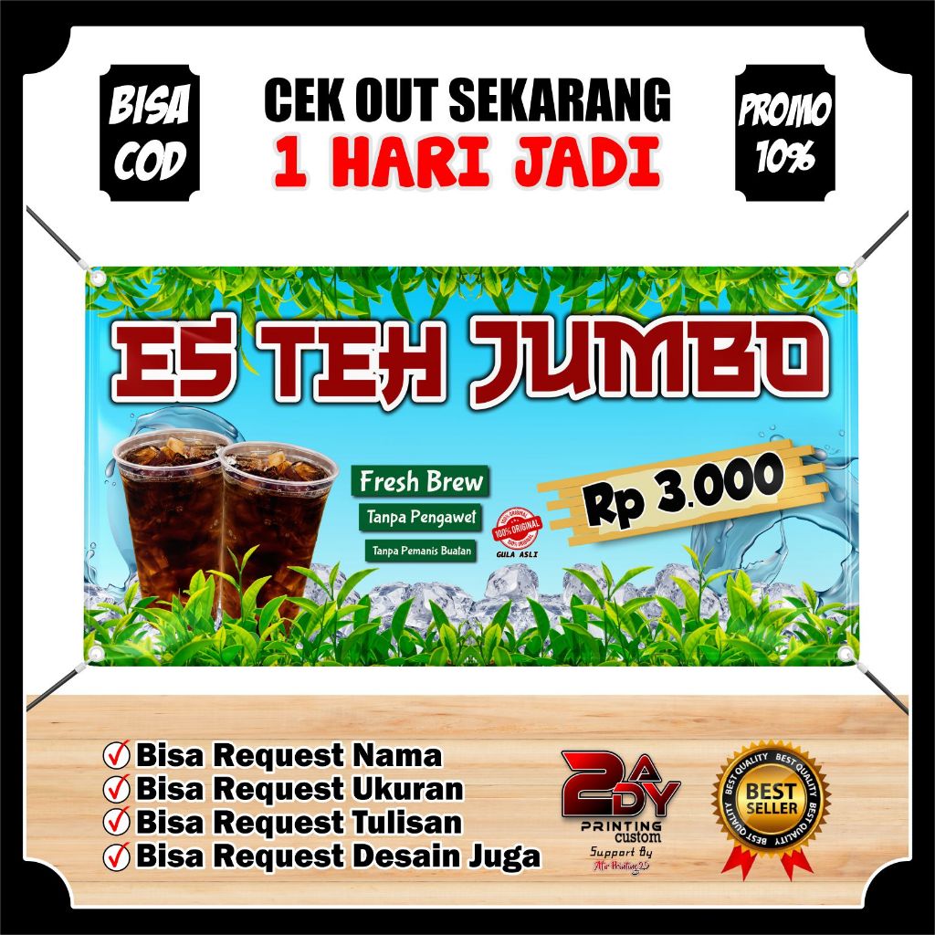 SPANDUK BANNER Minuman Es Teh Manis Lemon Tea Teh Jumbo Bisa Request / SPANDUK ES TEH JUMBO, BANNER 