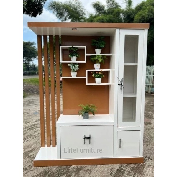 Partisi Bufet Pajangan TV 32in Lampu 3 , Buet TV Minimalis , Bufet TV Ruang Tamu Natural Putih