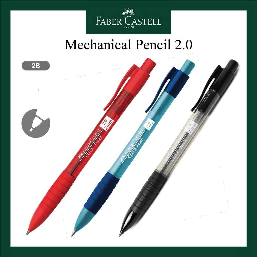 

Faber Castell Mechanical Pencil 2.0 2B red blue black barrel / pensil mekanik 2.0 mm Faber Castell