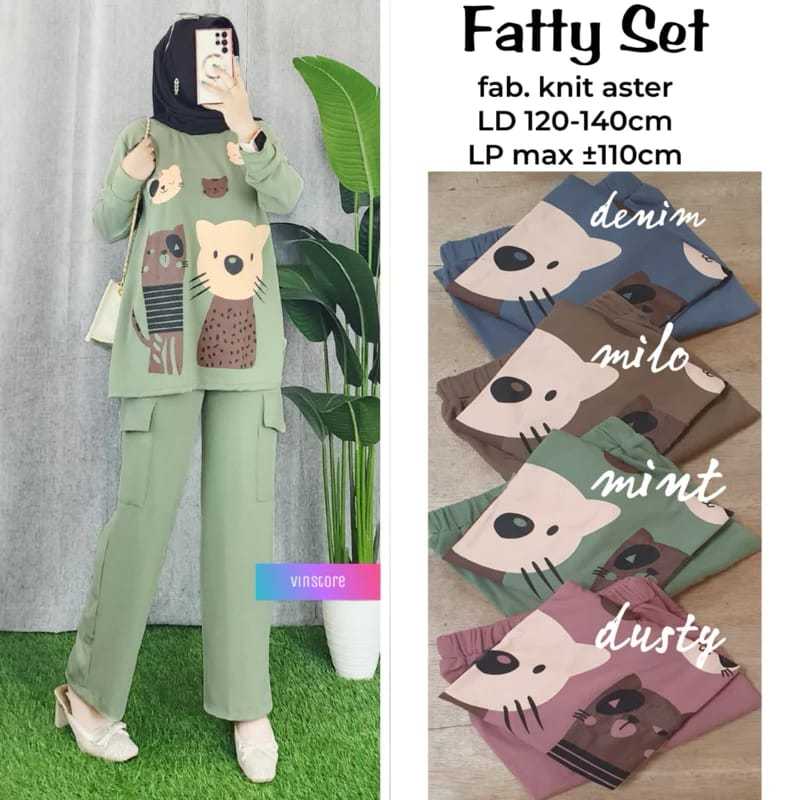Fatty Set Vins Baju Setelan Wanita Kekinian Premium Knit Uniqlo Motif Terbaru Ld 120 - 140 Super Jum