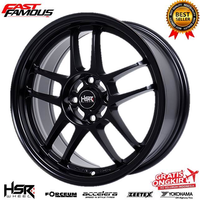 Velg mobil r16 4x100 untuk mobil Brio, Jazz, Mobilio, Yaris, Vios hsr suzuka lebar 7 black dop