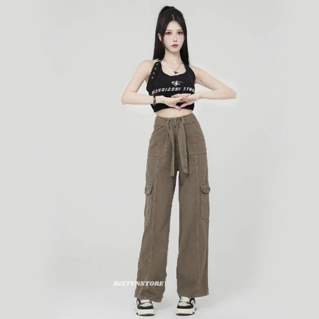 Celana Cargo J41 - Jeans Wanita HW - Cargo Jeans HW - Celana Panjang Wanita - Celana Panjang Boyfrie