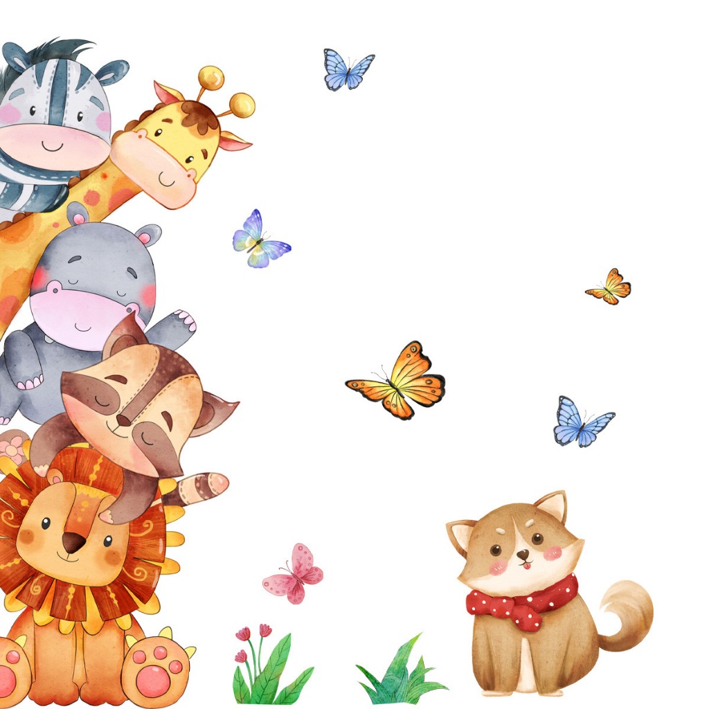 Stiker dinding hewan kartun, stiker dinding rusa singa, stiker dinding kamar anak-anak, stiker dindi