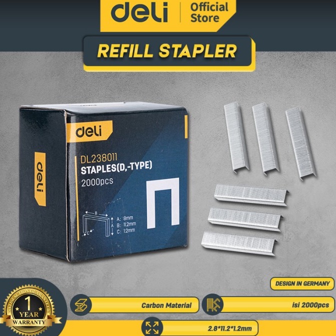 

[♤O84(] Deli Refill Stapler / Isi Ulang Refill Staples 8 x 11.2 x 1.2mm*2000pcs Perkakas EDL238011 Seller Now