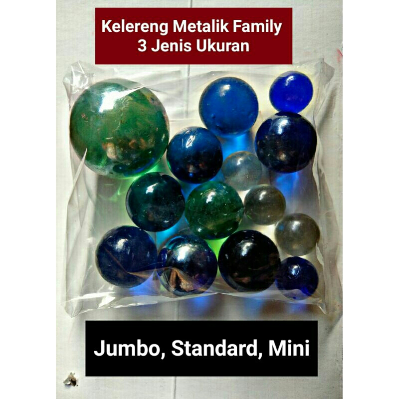 Kelereng Metalik Family (3 Ukuran Jumbo, Standar, Mini) 1 Pack
