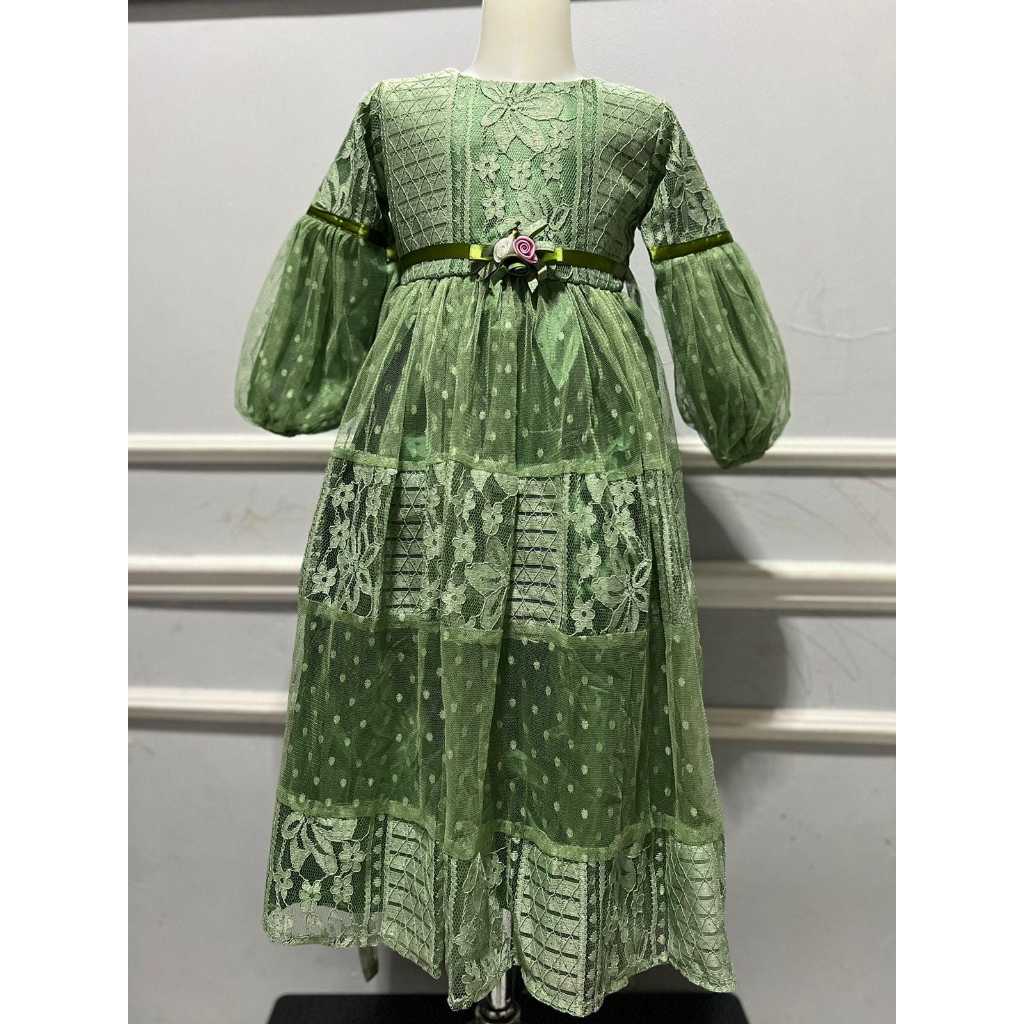 gaun muslim anak / dress muslim anak / baju muslim anak/ gaun muslim brukat polkadot