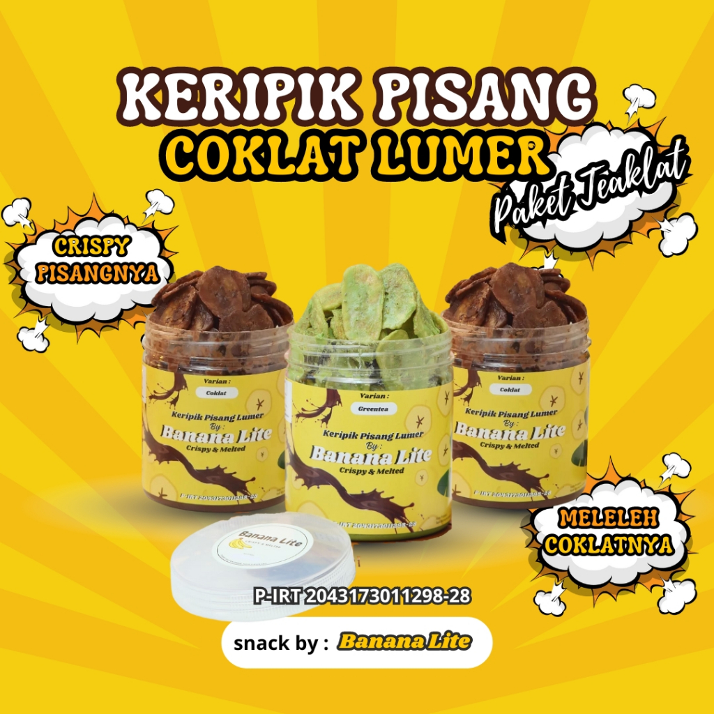 

Banana Lite Paket Teaklat (Greentea Coklat) 3 Toples 750 gram | Keripik Pisang Coklat Lumer Snack Cemilan Viral Bananachips