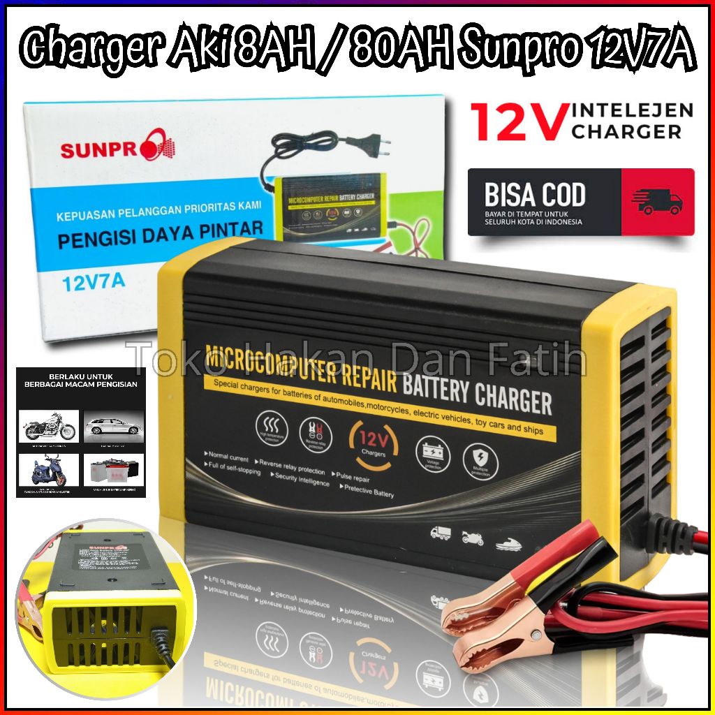 Adaptor Aki Sunpro 12V7A / Battery Charger High Quality 4AH-80Ah / aki Mobil Motor | Charger Aki 7A 