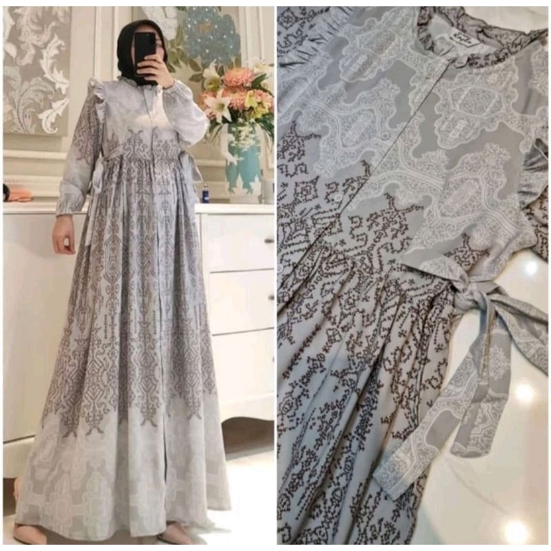 GAMIS ZARA ETHNIC EXCLUSIVE SUPER JUMBO//GAMIS CERUTY BABYDOLL MOTIFZARA//BISA BUSUI//SUPER EXCLUSIVE M L XL XXL-Grey
