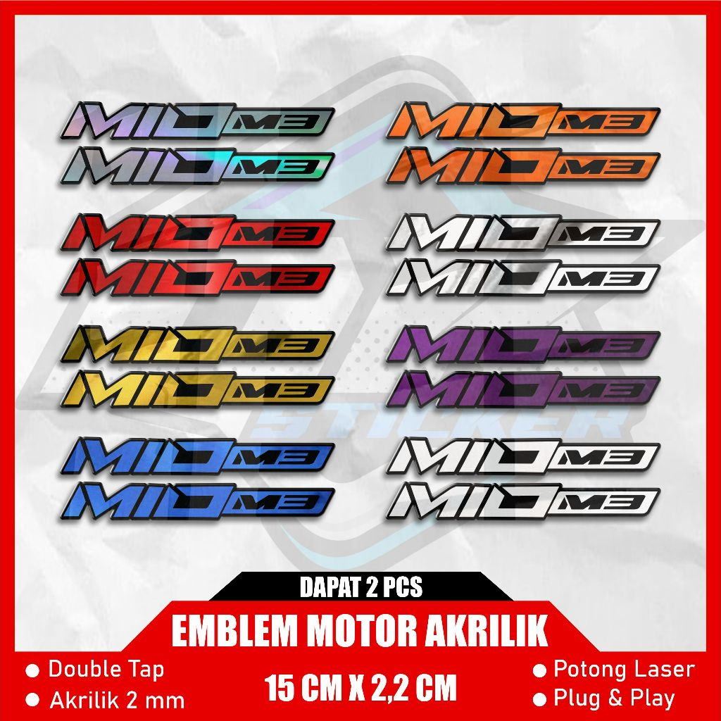 Emblem Motor MIO M3 / Emblem MIO M3 Timbul / Emblem Akrilik 2mm + Doubel Tape Foam ( DAPAT 2 PCS )