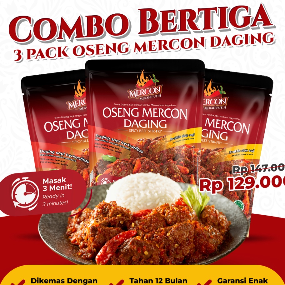 (-_-;) Mercon Merah Putih - Hemat Combo Bertiga || 3 x Oseng Mercon Daging ➴