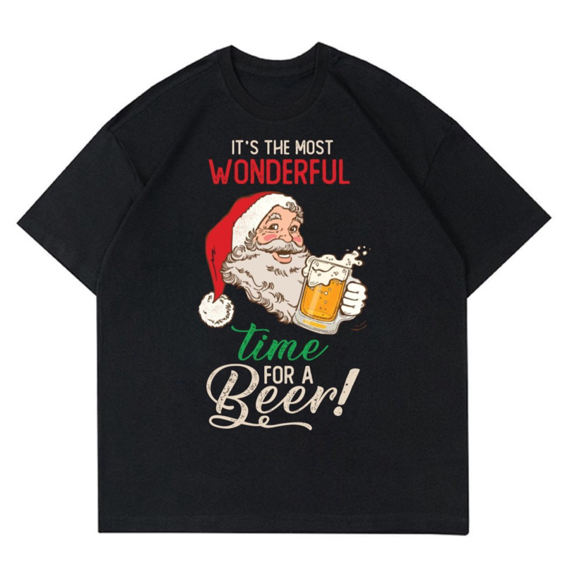 KAOS SANTA TIME FOR A BEER KARTUN VINTAGE | T-SHIRT BAJU GAMBAR SANTA TIME FOR A BEER KARTUN | KAOS 