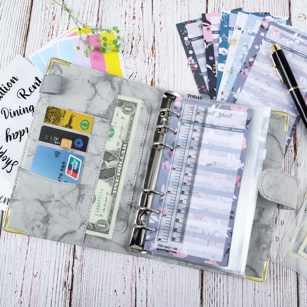 

Premium.. COMPLETE SET BINDER A6 PU kulit / budget binder planner / komplit binder keuangan kulit QVK