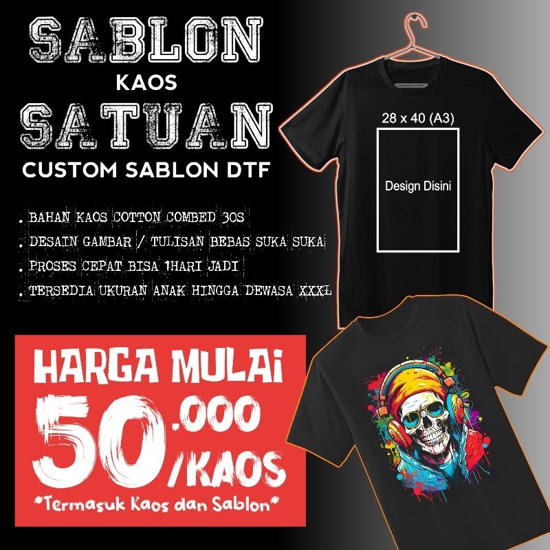 Kaos Sablon Custom DTF satuan dan lusinan