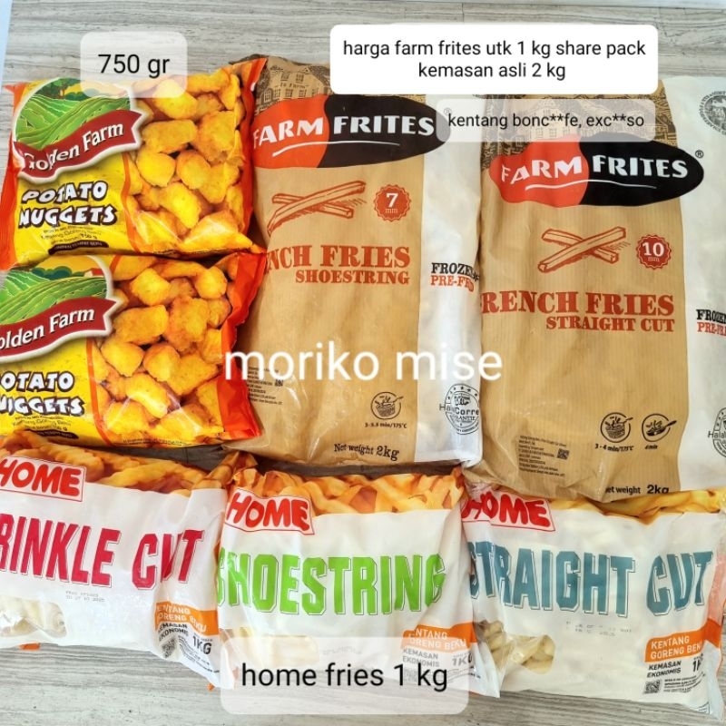 

french fries FARM FRITES kentang goreng shoestring lurus straight cut / crinkle cut / potato nuggets golden farm / kentang goreng home potato fries / nugget