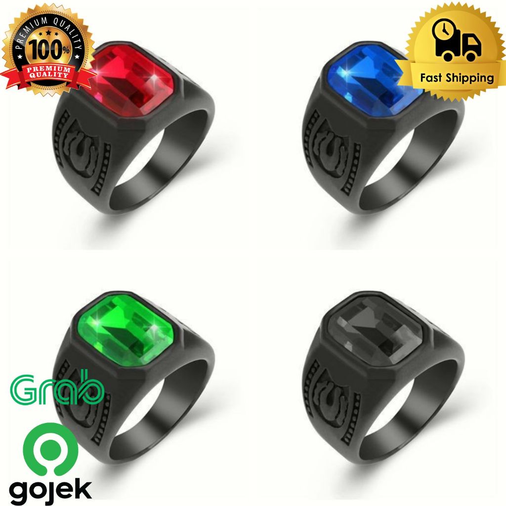 Cincin batu hitam pria merah safir biru ruby sapphire stone ring , cincin pria / cincin batu pria / 