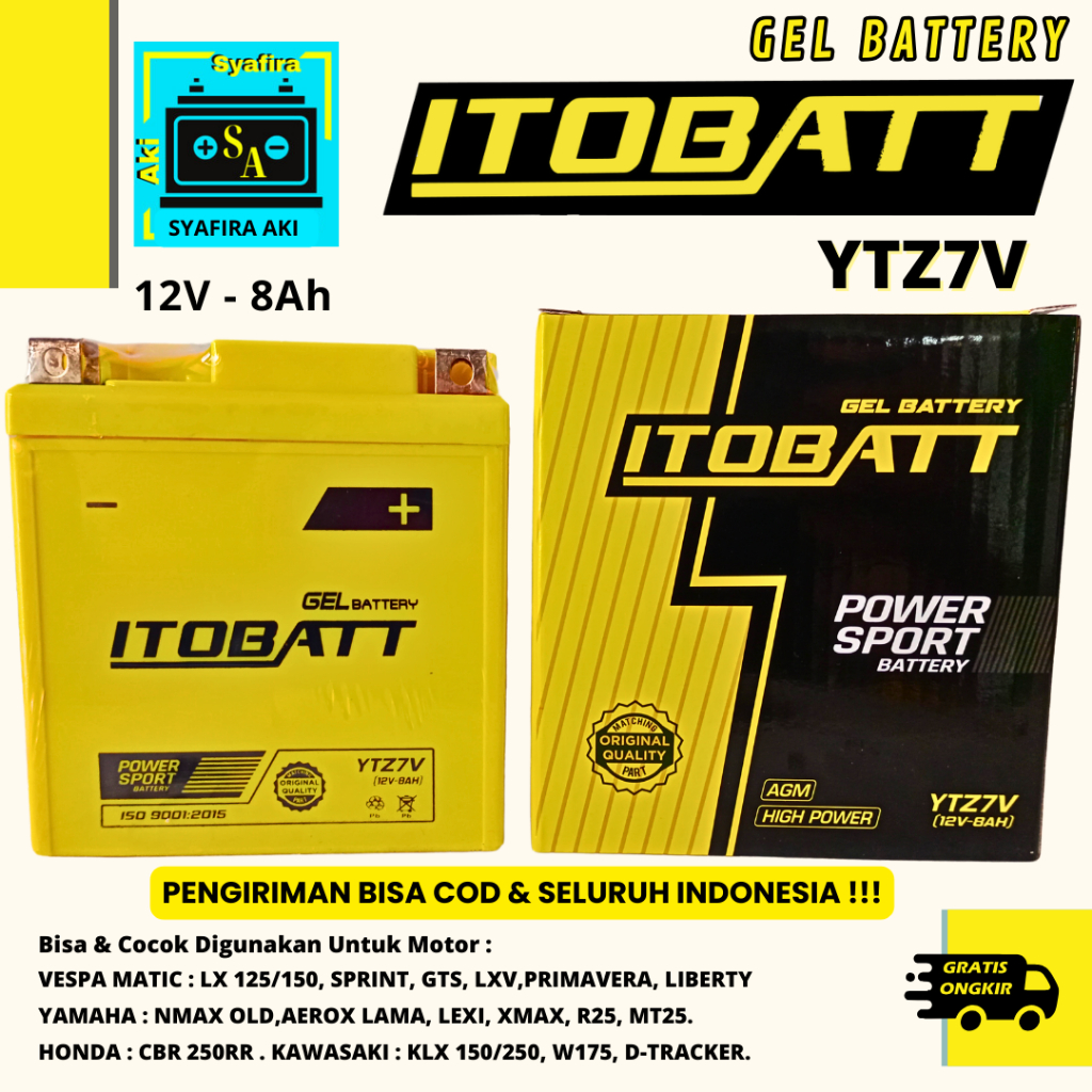 AKI MOTOR YAMAHA Aerox 155 YAMAHA Lexi 125 YAMAHA Nmax 155 YTZ7V ITOBATT AKI GEL