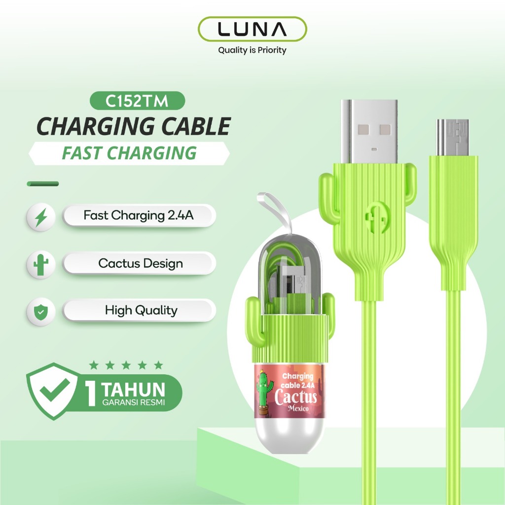Luna Cable Data Fast Charging 2.4A Type C Micro USB Kabel Data Cactus