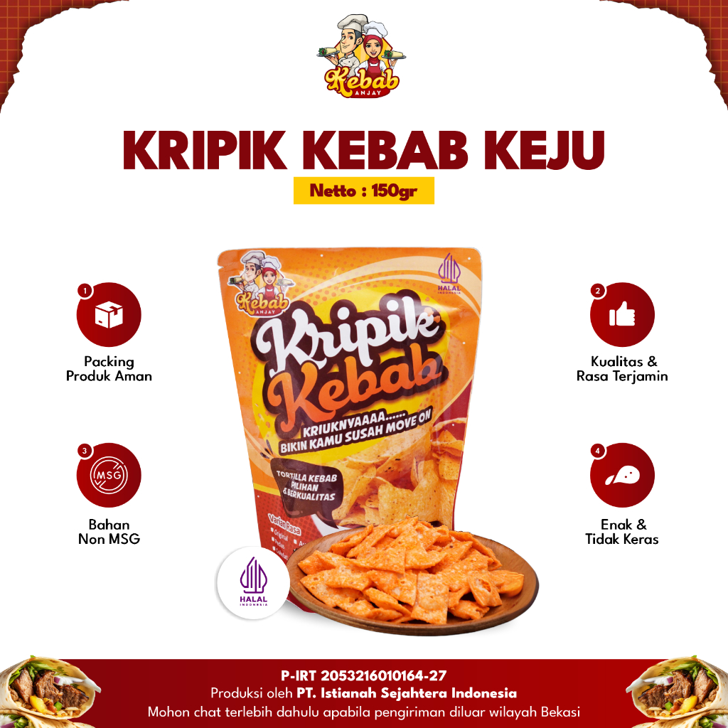 

Keripik Kebab Anjay Kribab 150gr Kripik Kulit Kebab Rasa Keju Bakar Cemilan Renyah Non MSG Halal