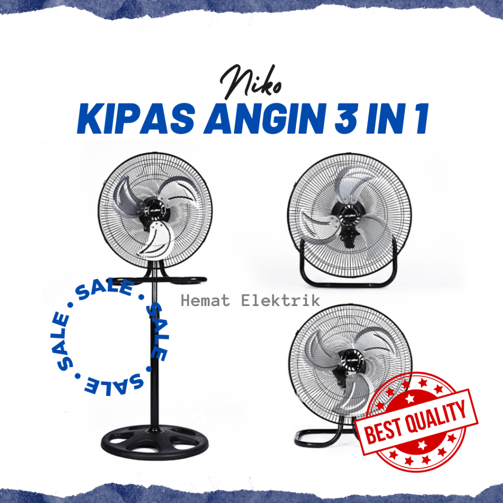 Kipas Angin Besi Tornado Turbo 18 inch Niko 3 in 1 Meja Duduk / Berdiri Standing / Gantung Dinding t