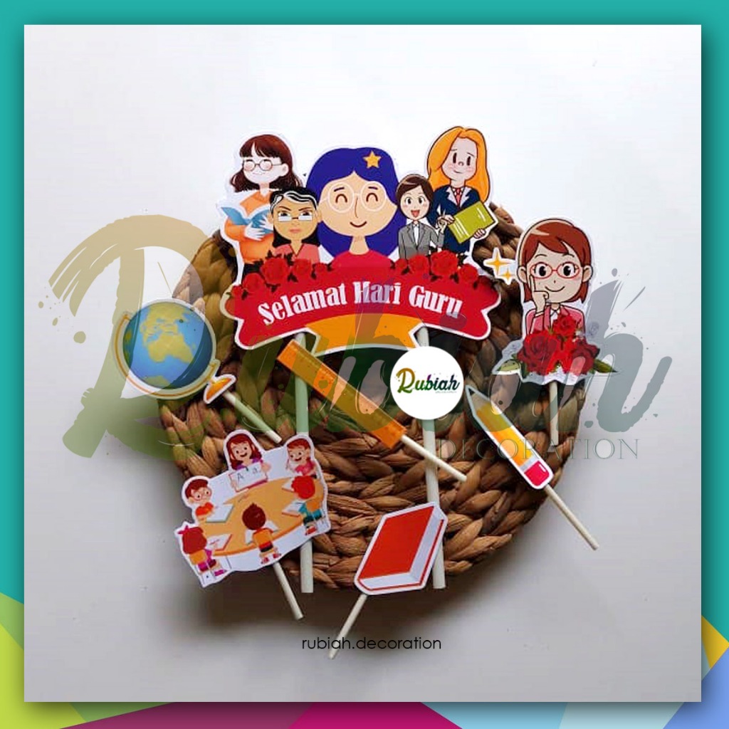 Topper cake Custom Nama Foto tema Hari Guru Type 1