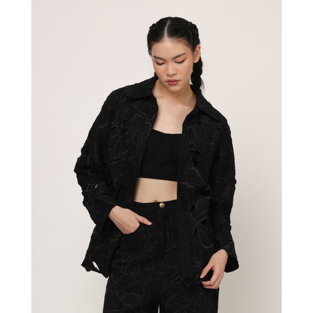 Suedeson Haori Denim Jacket Black | Jacket Denim Wanita
