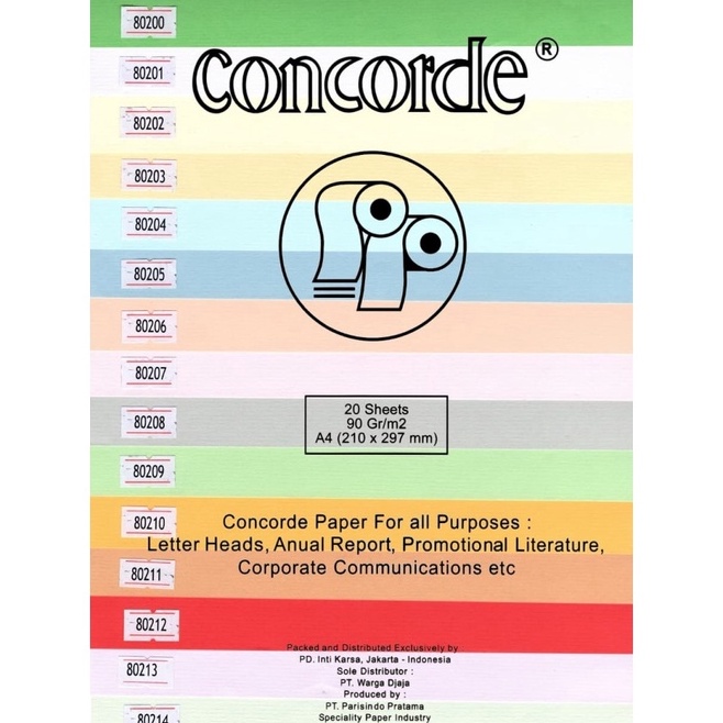 

Stock Banyak Concorde 90gr A4 20 sheets ( 1 Set - 20 Lembar ) Harga Murah