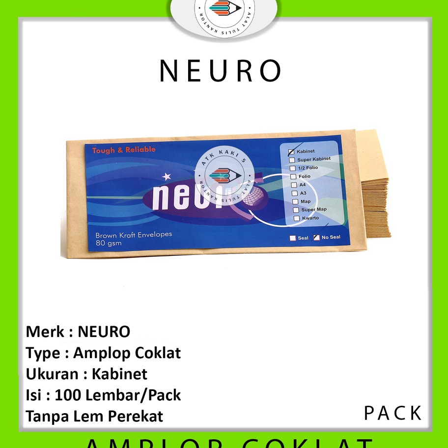 

★★★★ NEURO - Amplop Coklat Ukuran Cabinet Non Seal - Pack Diskon