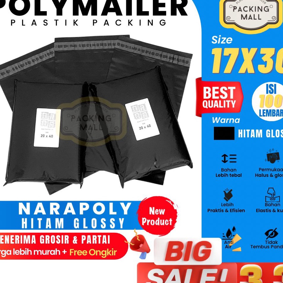 

Best Produk Plastik Packing HITAM GLOSSY 17x30 CM / Plastik Packing / Plastik Olshop isi 100 lembar Baru