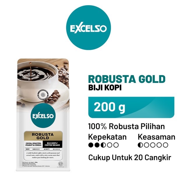 

MODEL QHI834 KOPI PREMIUM EXCELSO ROBUSTA GOLD Isi 200Gr Bubuk & Biji Original