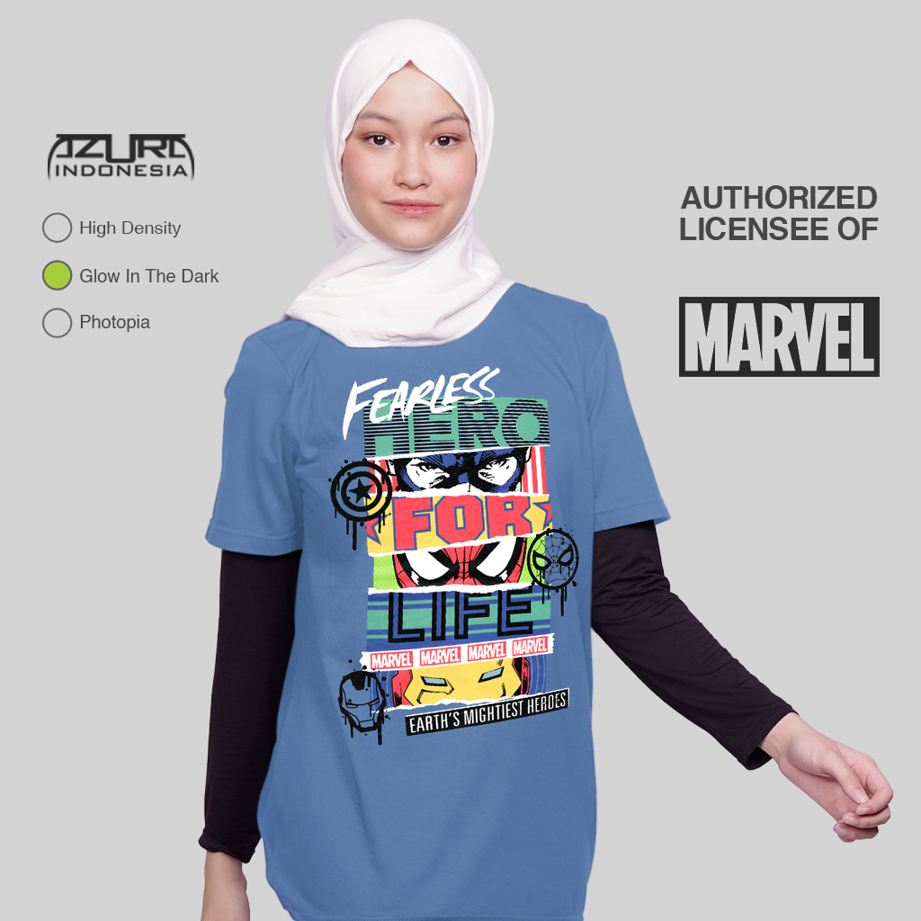 Azura Tshirt Marvel Original Marvel Fearless Hero Scratch Paper Steel Blue