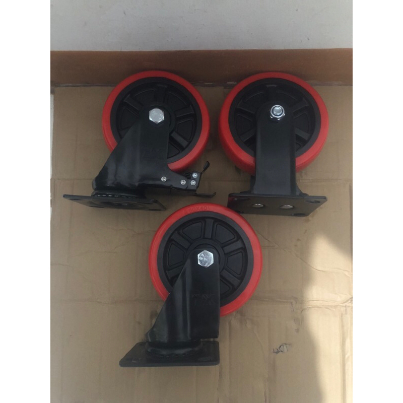 RODA PU MERAH 6 INCH VARIASI TIPE / RODA KASTOR DAN TROLI 6" HEAVY DUTY