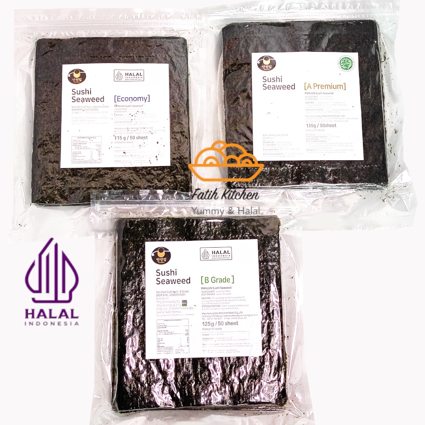 

TIPE WJ367 Manjun Seaweed Sushi Nori 50 Lembar Halal - varian Economy Medium Premium - Rumput Laut