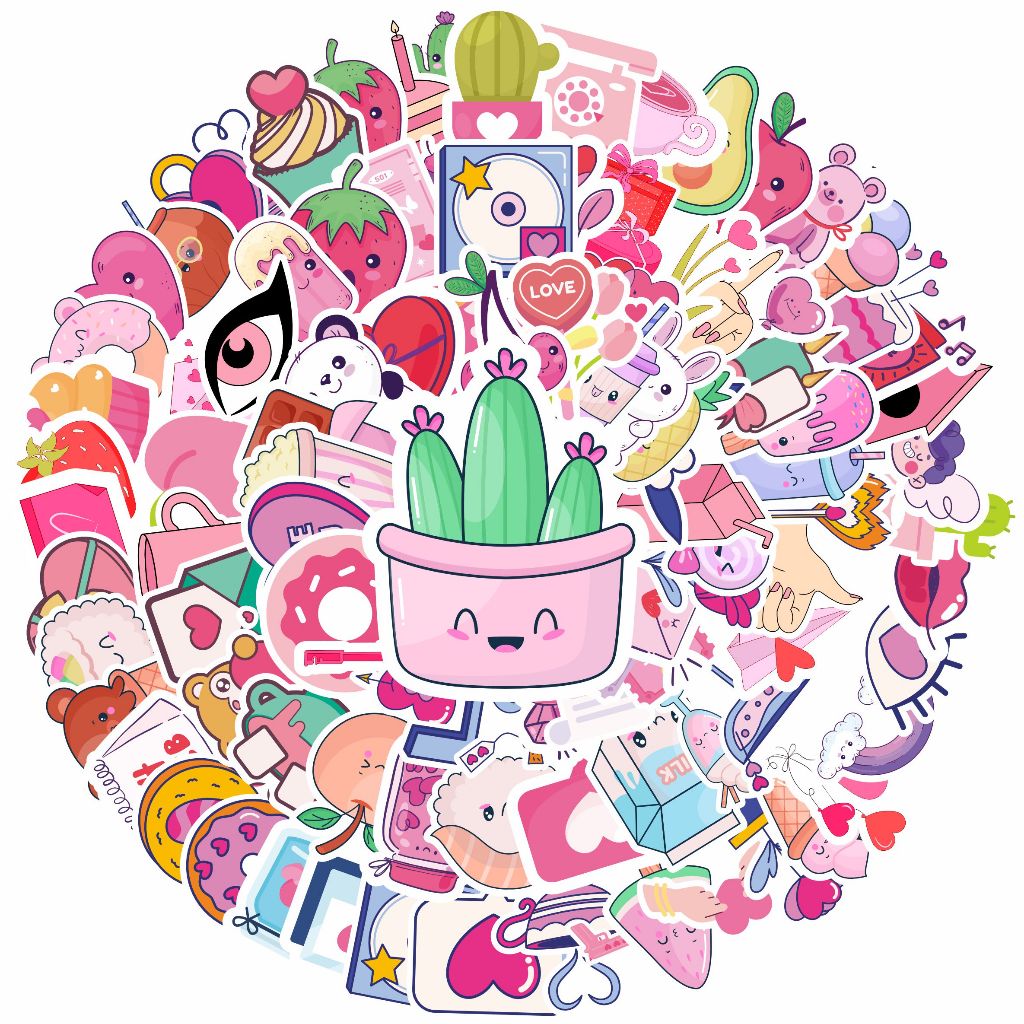 

COD✨ StickitUp100 Pcs Stiker Kartun Kawaii Warna Pink Lucu Keren Anti Air Untuk Dekorasi Notebook Sepeda Skateboard Handphone DIY