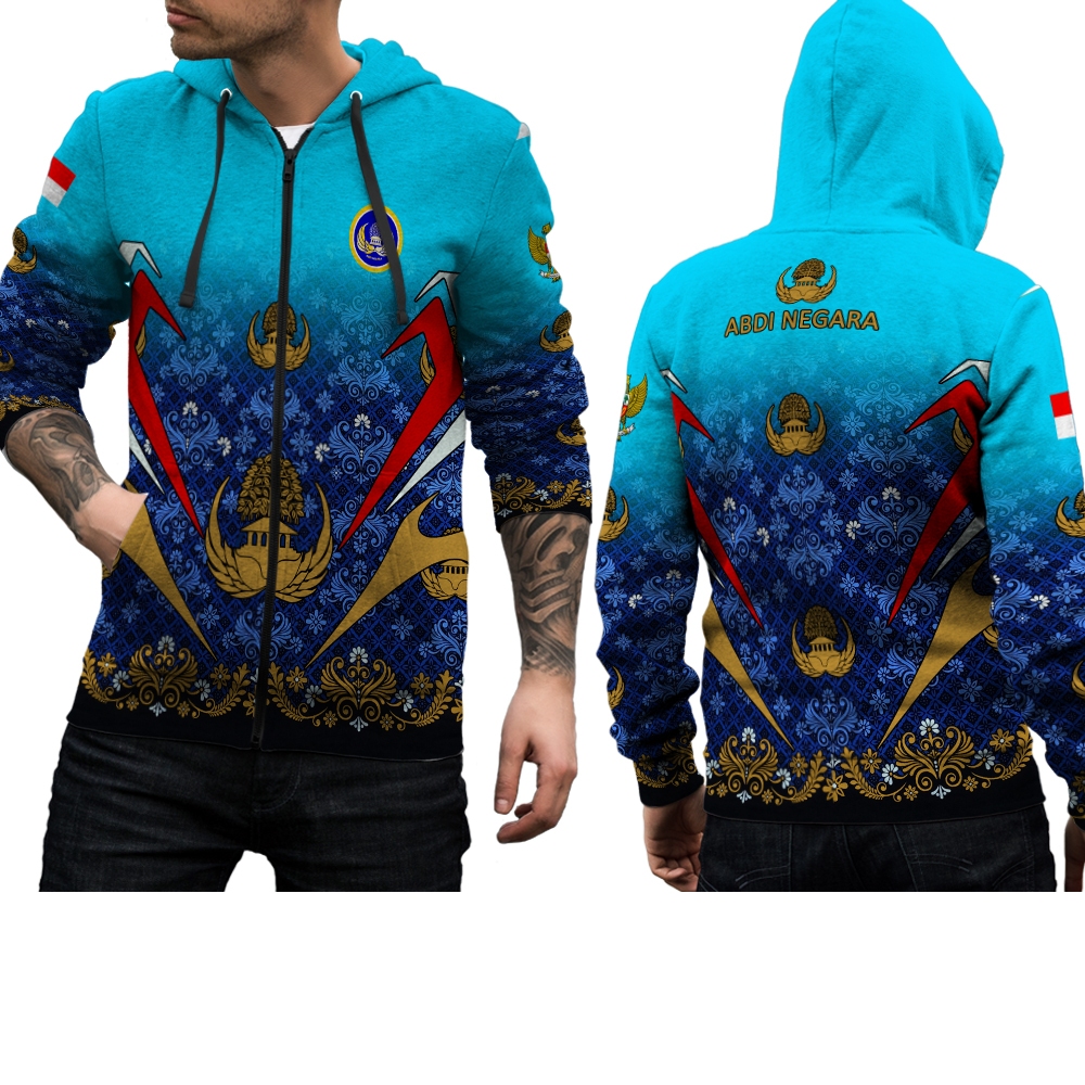Jaket Hoodie Pria Motif Batik Korpri / Jaket Jersey Fullprint Motif Terbaru