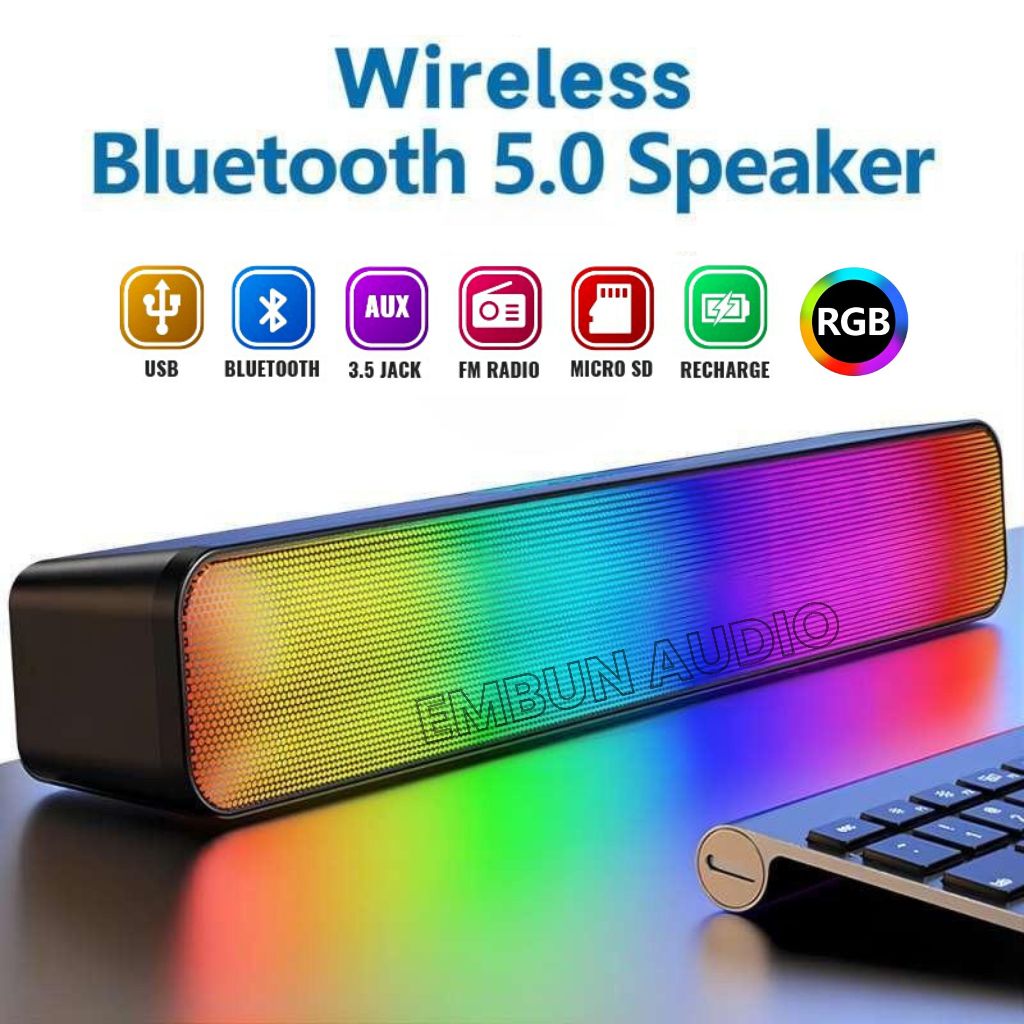 FLECO Speaker Bluetooth Soundbar RGB 5 Colors LED Light Computer TV Phone TF Multifunction 5.0 Bluet