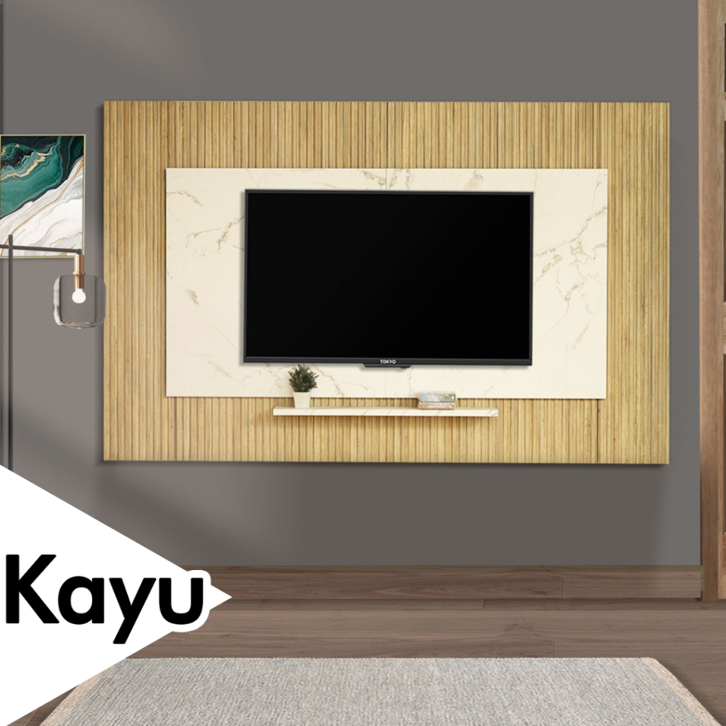 IDEA Wall Unit Backdrop TV Kayu Modern Minimalis Motif Marmer Putih - Danbury