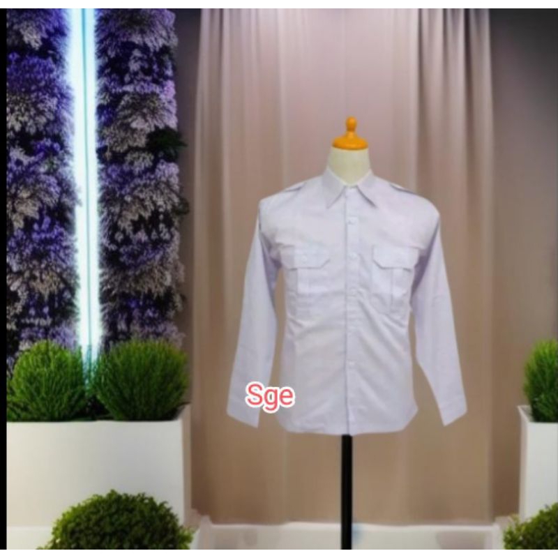 Kemeja PDH PDL PNS Putih Hitam Pria Lengan Panjang Kerja Kantor Bahan Katun Drill