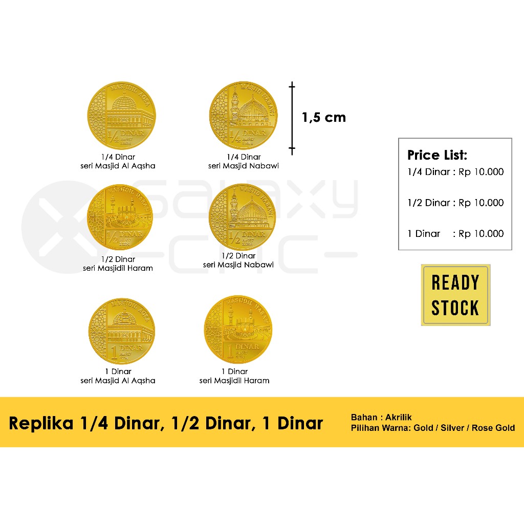 Replika 1/4 Dinar , 1/2 Dinar , 1 Dinar - Akrilik Gold Mirror