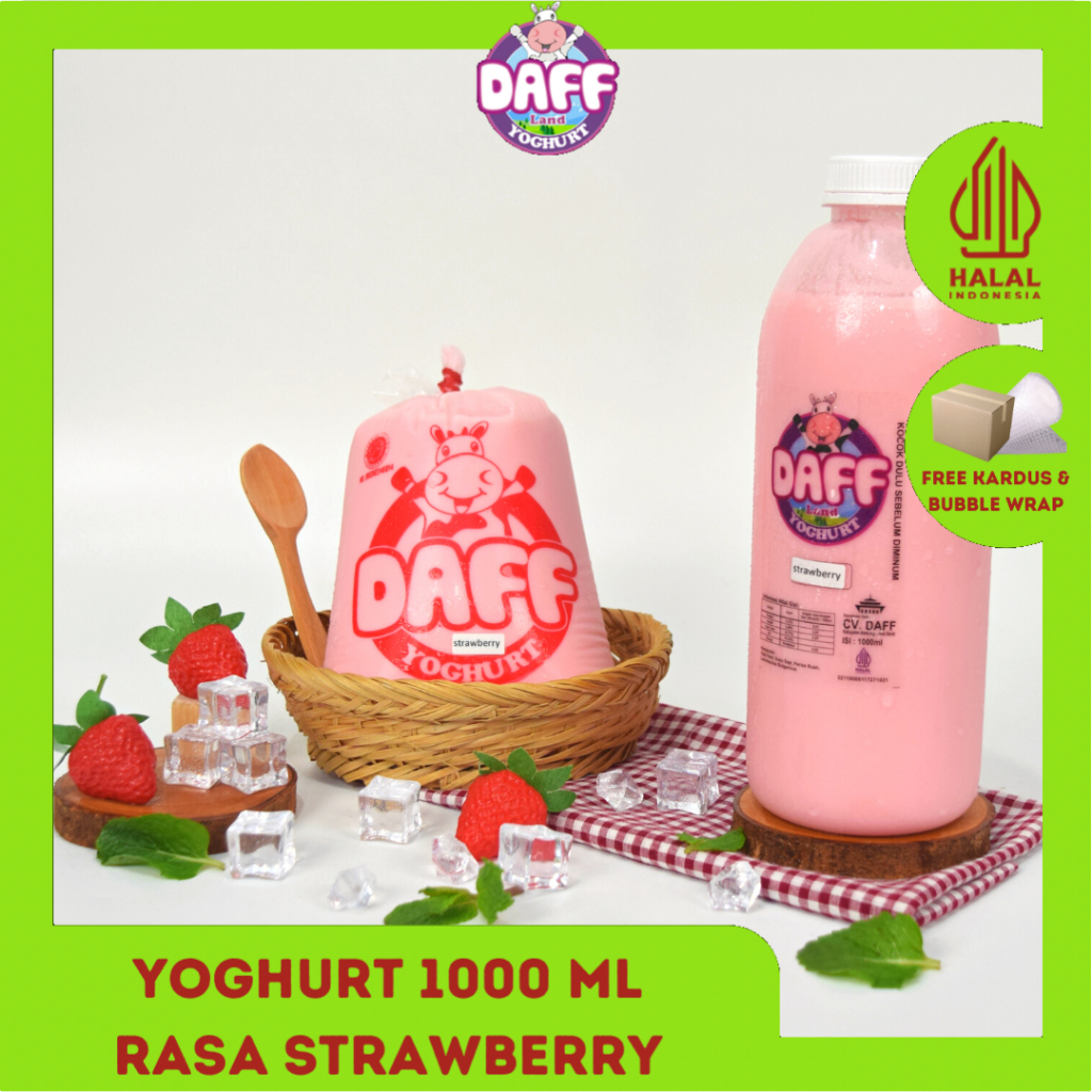 

(BPOM) YOGURT STRAWBERRY KENTAL 1 LITER | YOGURT THICK | DAFF YOGHURT