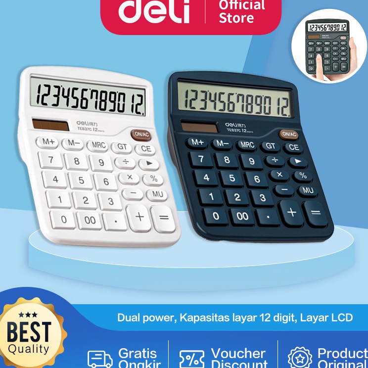 

Diskon - Deli Desktop Calculator / Kalkulator Meja 12 Digit Dual Power Layar LCD TE837C