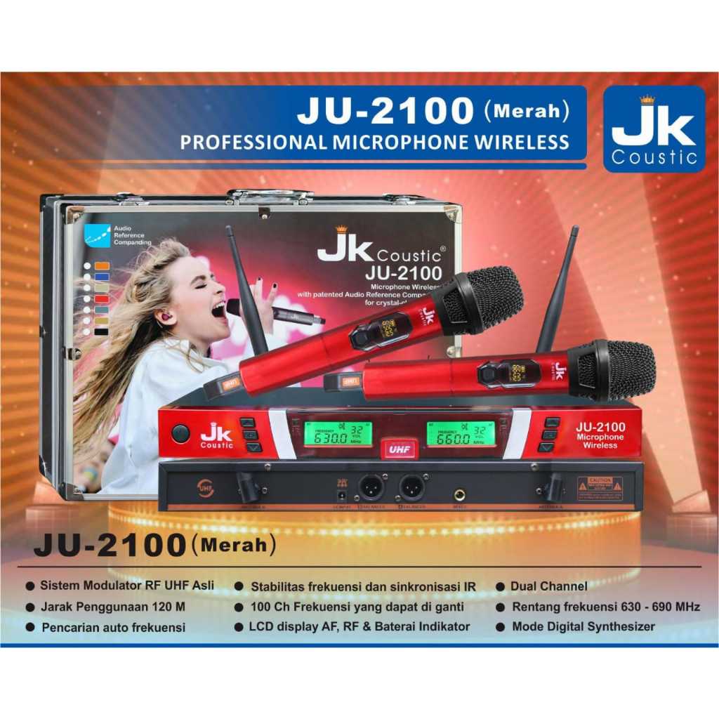 Microphone JU 2100 Jk Coustic Mic Wireless JU-2100 Koper