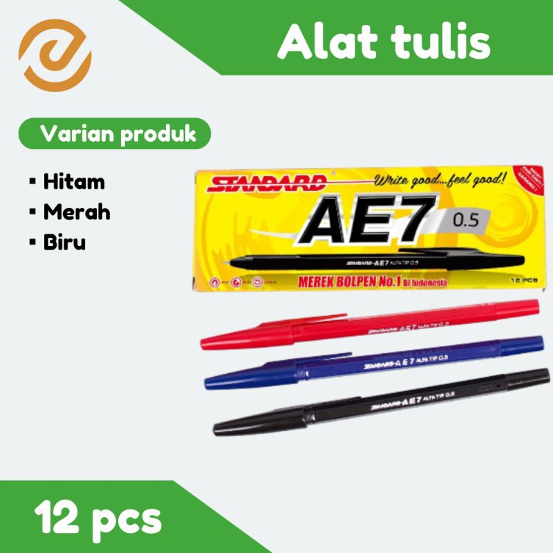 

Pulpen Ballpoint Bollpen STANDARD Pen Standart AE7 0.5mm Hitam Isi 12pcs ASLI