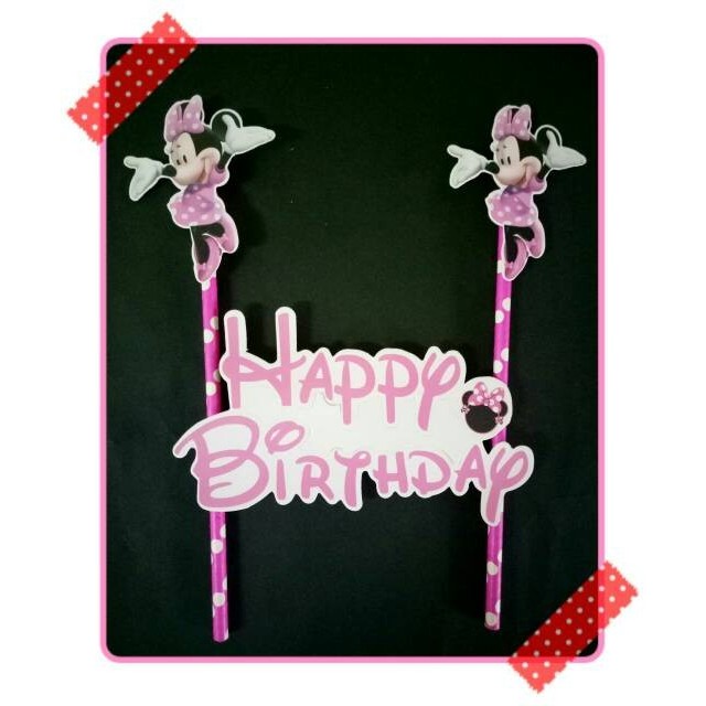 cake topper sedotan hiasan kue ulang tahun tema minnie mouse mini mouse