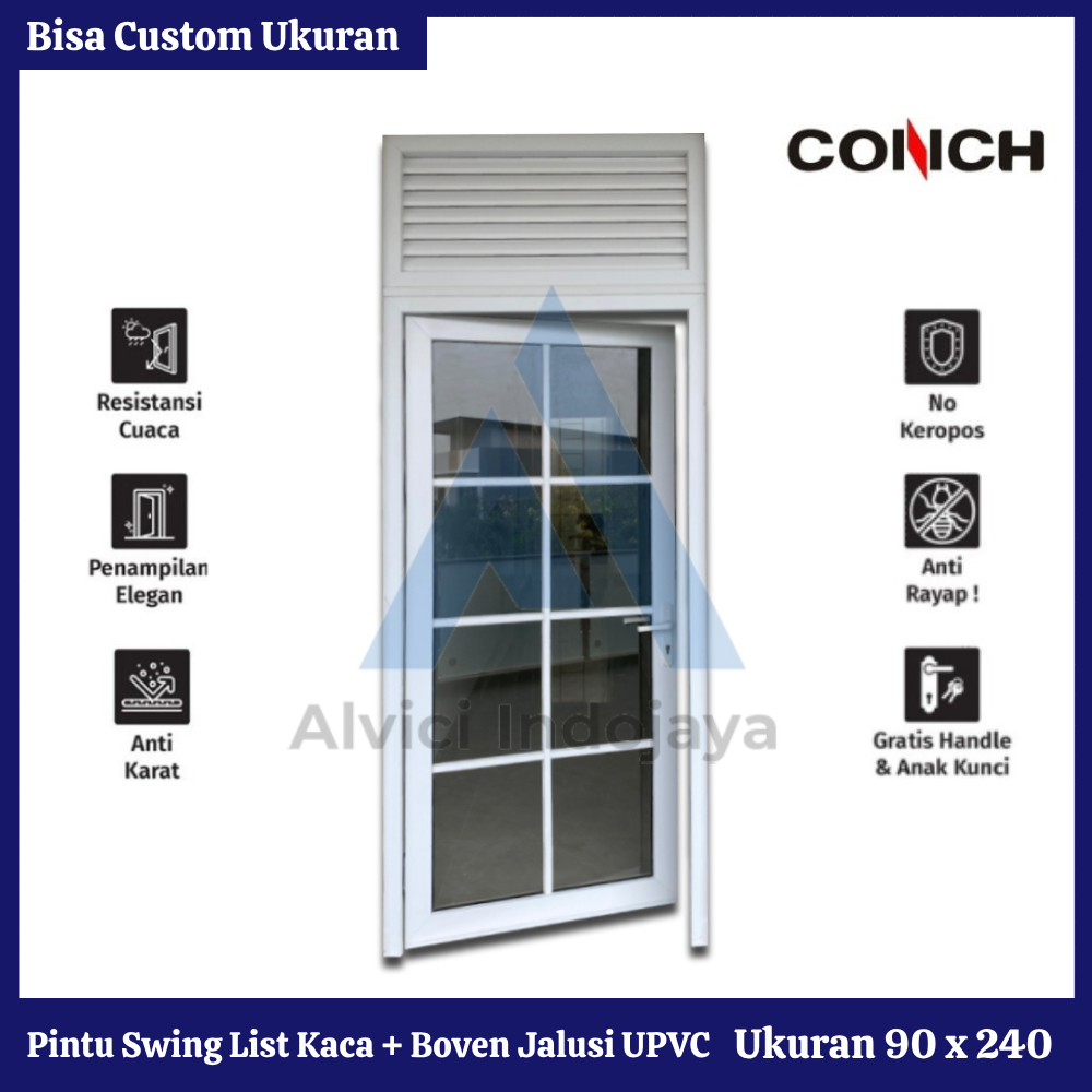 Pintu Single Swing List Kaca + Boven Jalusi UPVC Conch Premium