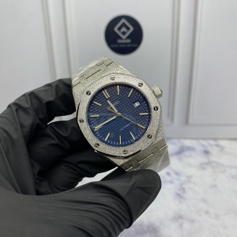 Jam Tangan Seiko Mod Royal Oak Iced Out Navy Watch NH35 Automatic Diamond Crystal