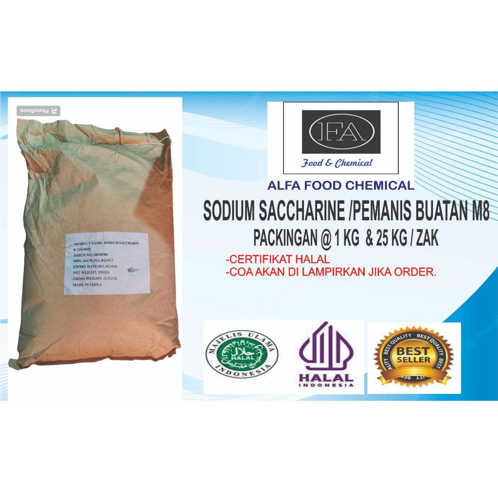 

SODIUM SACCARINE EX TIAJIAN M8 PACKINGAN @ 1 KG DAN 25 KG PEMANIS BUATAN BERSERTIFIKAT HALAL
