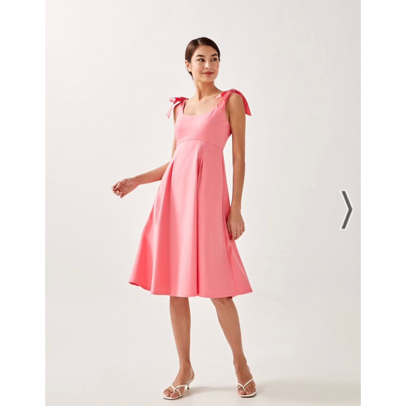 PROMO BUY 2 GET 50% DISCOUNT FOR SECOND ITEM/Keara Tie Shoulder Babydoll Midi Pink Dress Love Bonito