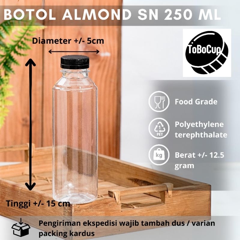 ISI 35 PCS Botol Almond Plastik 250ml / Botol Susu Short Neck SN