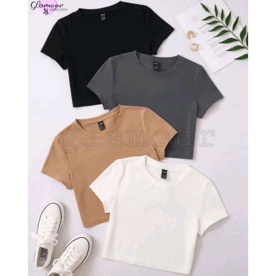 Terkini Glamour - kaos Crop Top Polos Kaos Wanita Crop Tee Press Body CT 001 (S,M,L,XL)